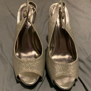 Silver Glitter Platform Heels Size 9